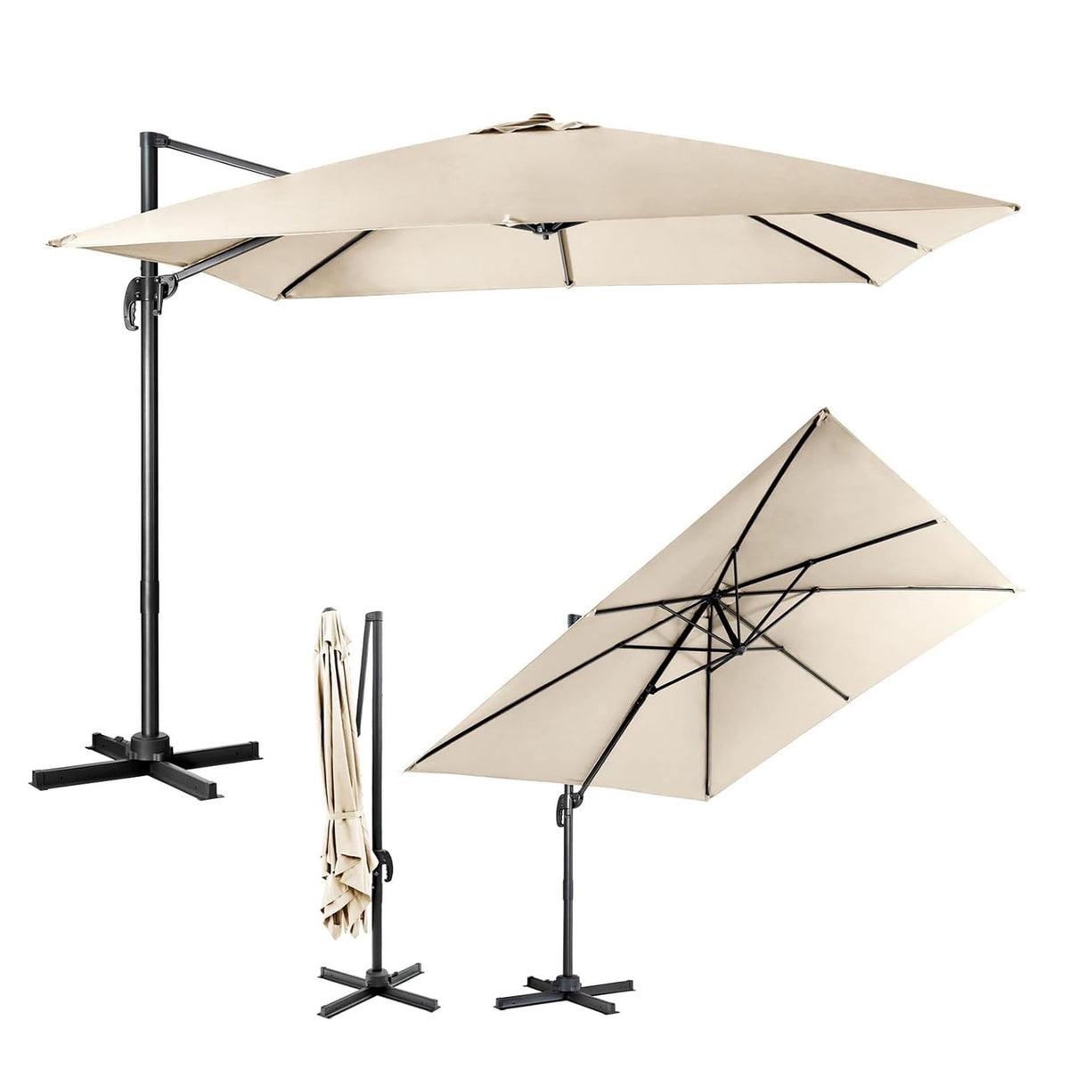 Sonnenschirm Groß, Sonnenschirm 3m, Sonnenschirm mit Ständer, Sonnenschirm balkon, Beige, Costway