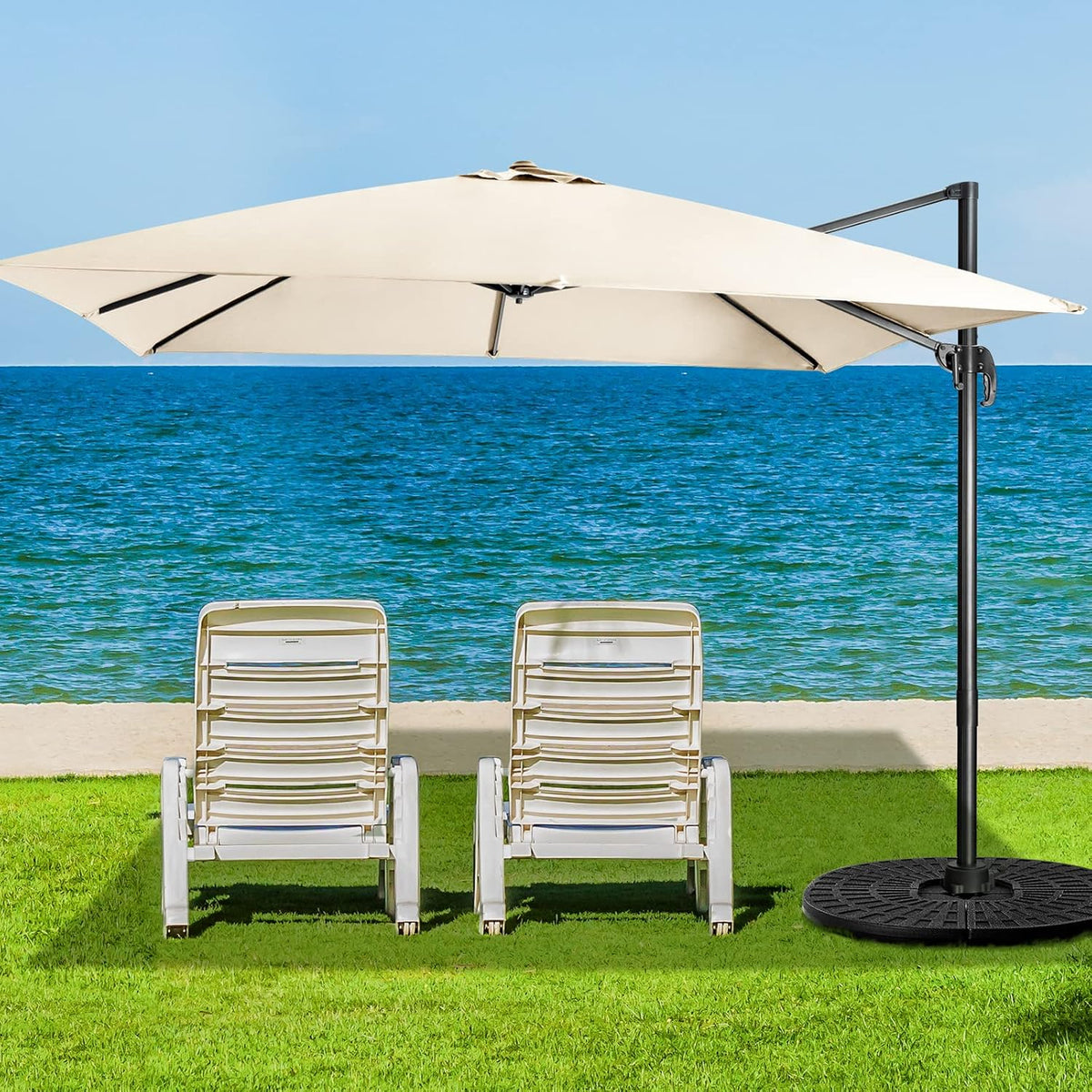 Sonnenschirm Groß, Sonnenschirm 3m, Sonnenschirm mit Ständer, Sonnenschirm balkon, Beige, Costway, 8