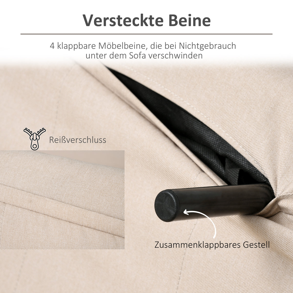 HOMCOM - Schlafsofa Einzelsofa Sofabett, Klappsofa mit verstellbarer Rückenlehne, nordisch, Leinenimitat
