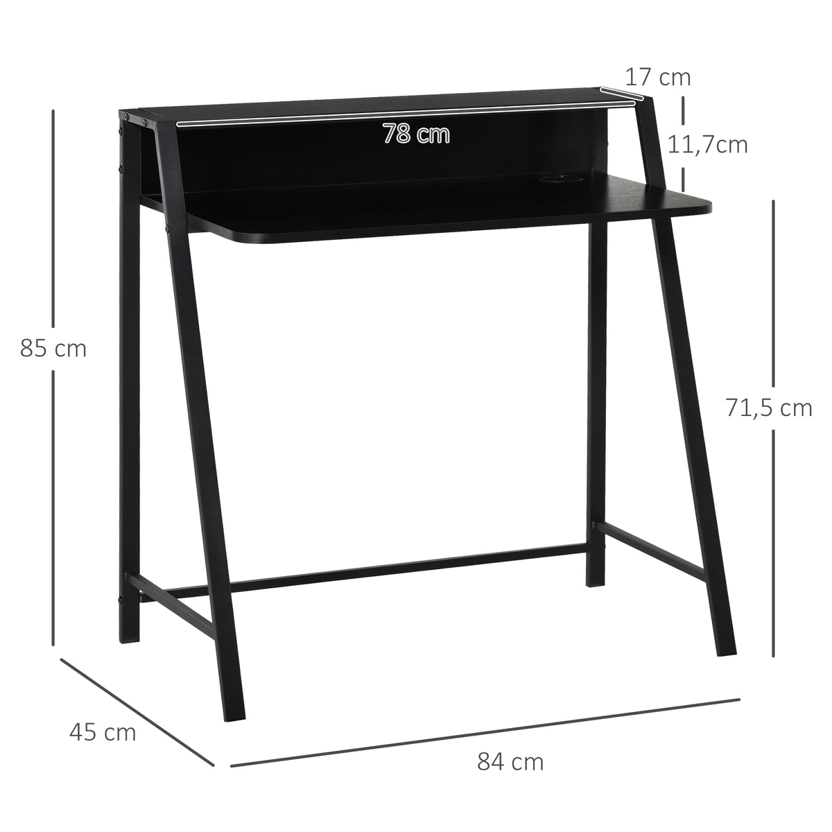 HOMCOM – Kompakter Computertisch mit Ablage und Kabeldurchlass, 84 × 45 × 85 cm, Schwarz