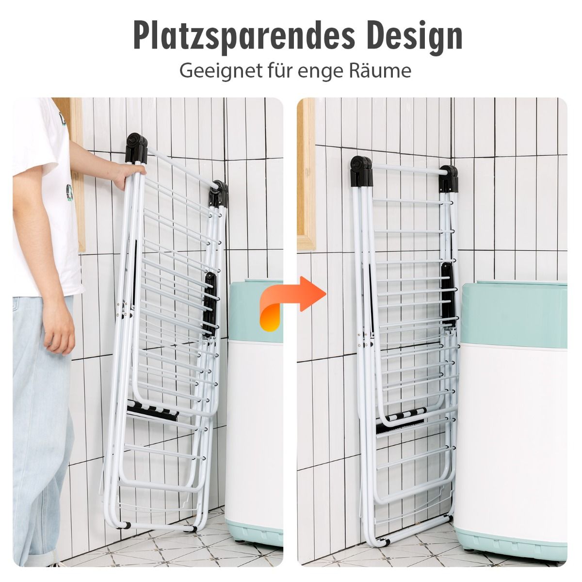Wäscheständer klappbar, 2-Stufiger, Wäscheständer platzsparend, mit Höhenverstellbaren Flügeln,Wäscheständer balkon, Weiß, Costway, 7