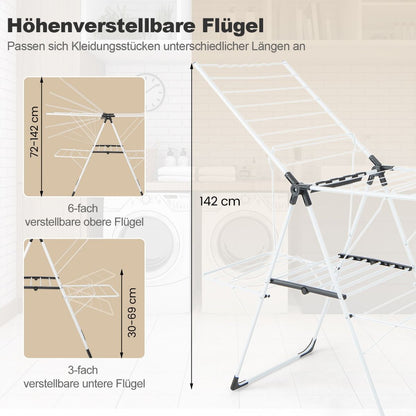 Wäscheständer klappbar, mit 2-stufigem Trockenbere, Höhenverstellbare Flügel, Weiß, Costway, 5