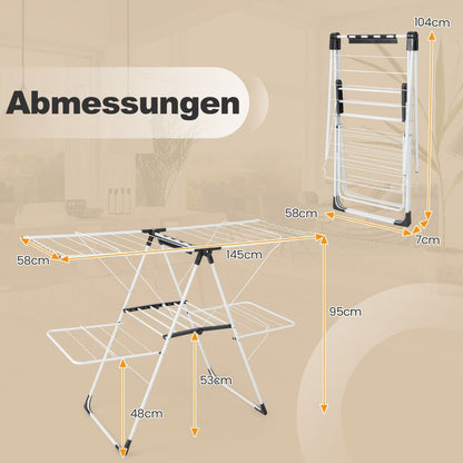 Wäscheständer klappbar, mit 2-stufigem Trockenbere, Höhenverstellbare Flügel, Weiß, Costway, 4