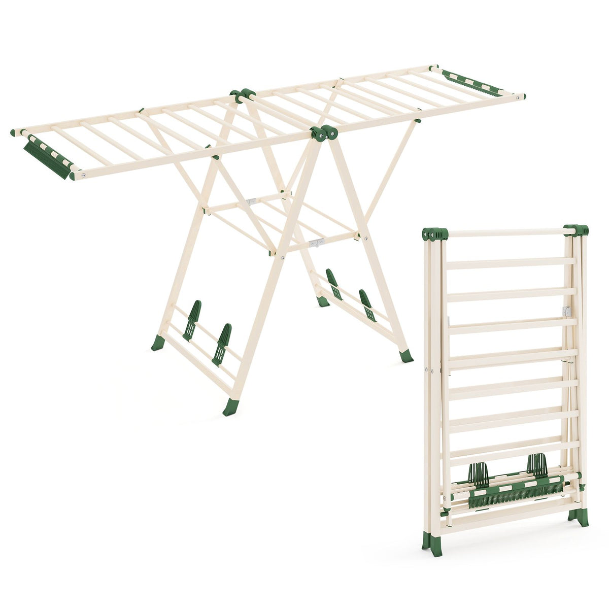 Wäscheständer Platzsparend, Wäscheständer Klappbar, Höhenverstellbare Flügeln Wäschetrockner, Beige, Costway, 2