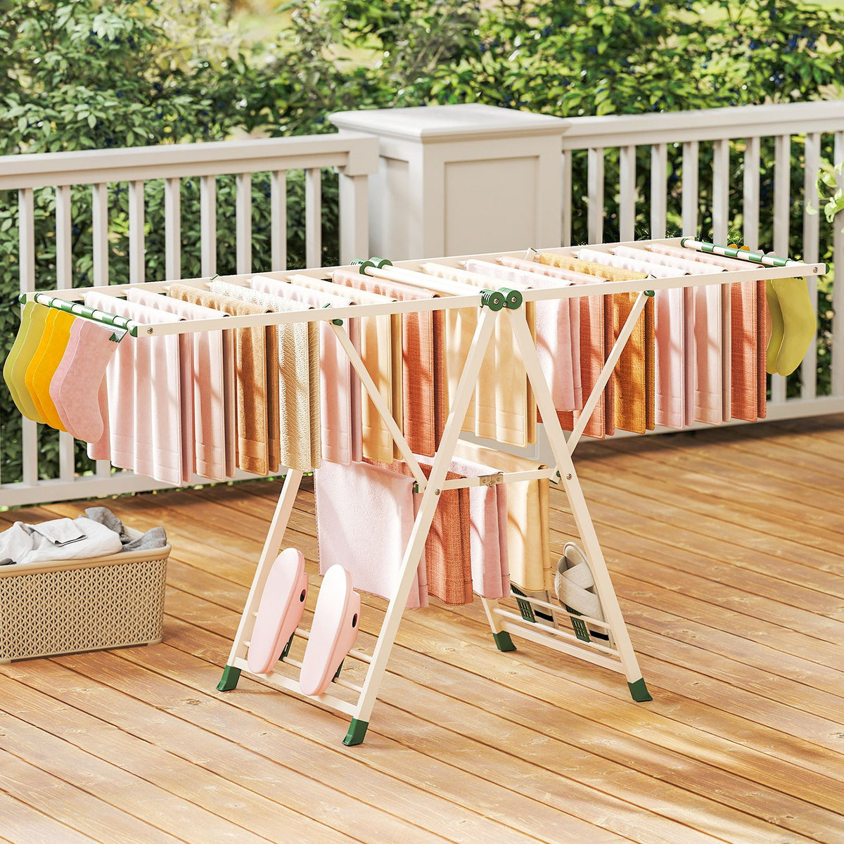 Wäscheständer Platzsparend, Wäscheständer Klappbar, Höhenverstellbare Flügeln Wäschetrockner, Beige, Costway, 1