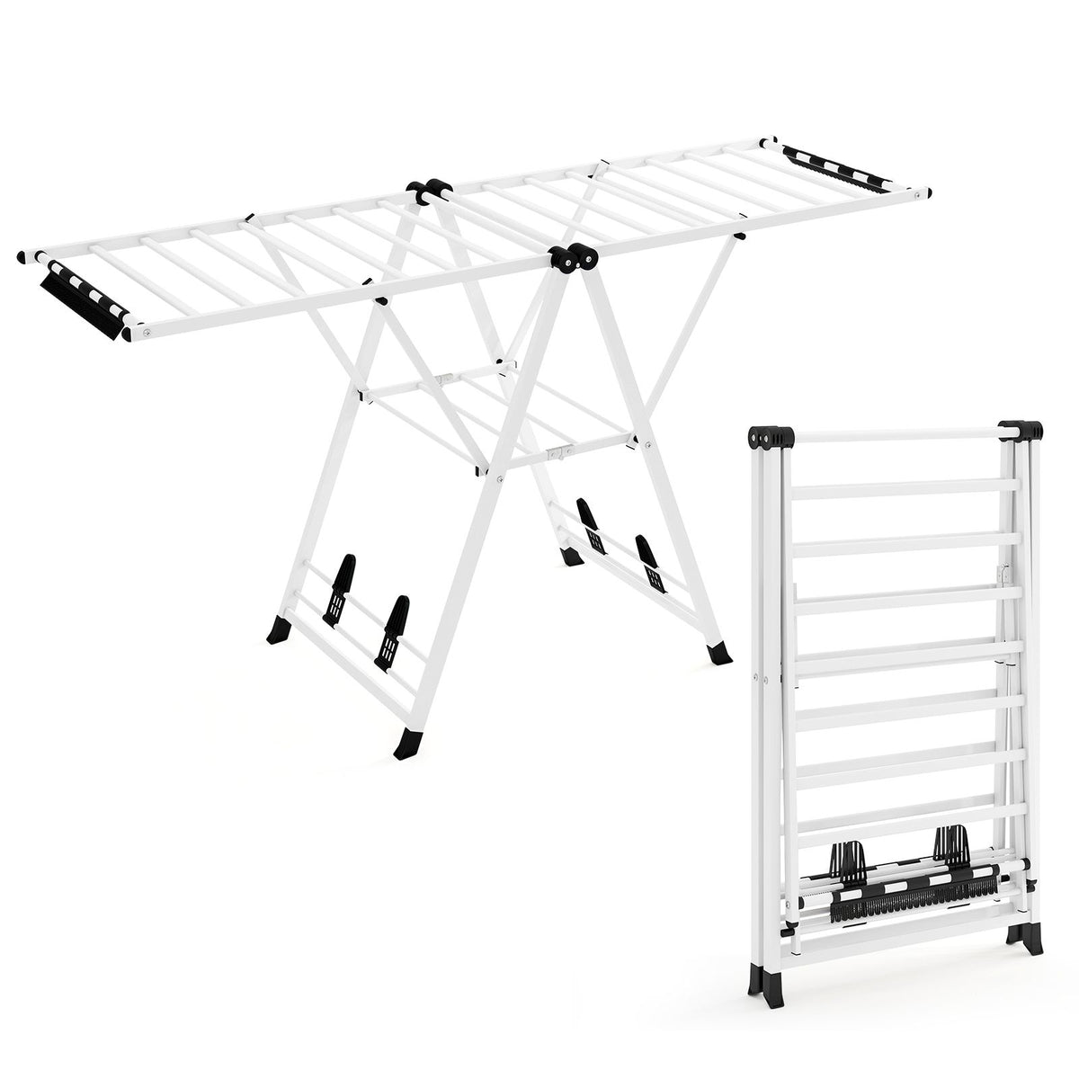 Wäscheständer Platzsparend, Wäscheständer Klappbar, Höhenverstellbare Flügeln Wäschetrockner, Weiß, Costway, 2